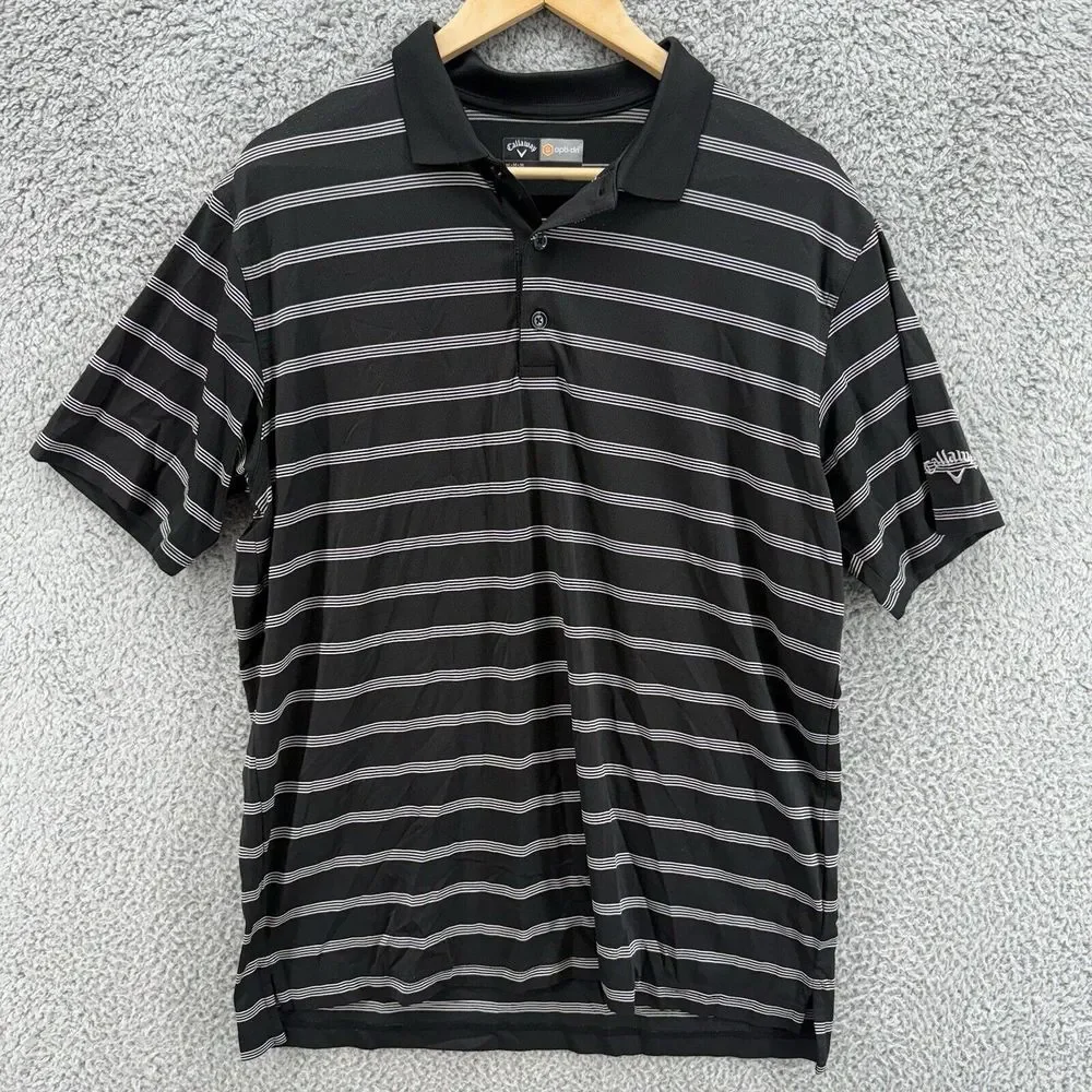 CALLAWAY Opti Dri Black Short Sleeve Striped Polo‎ Golf Shirt Mens Medium